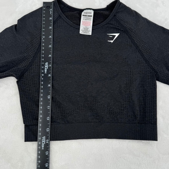 Gymshark Vital Seamless 2.0 Long Sleeve Athletic Crop Top Black Marl Womens Med - Picture 5 of 7